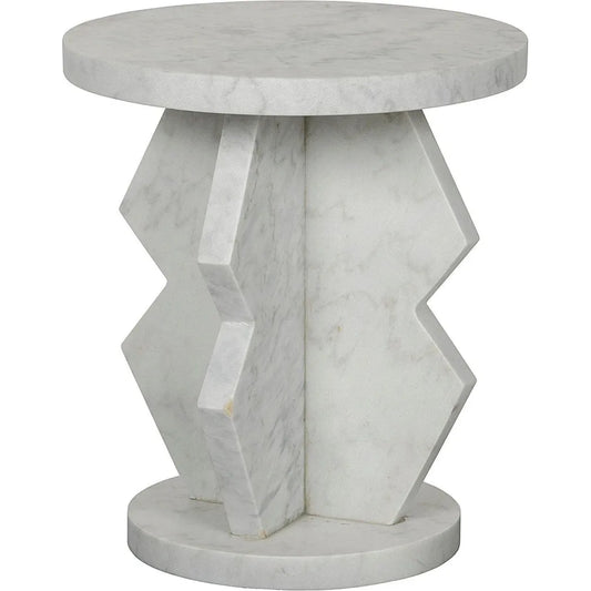 Noir Belasco Marble White Round Side Table