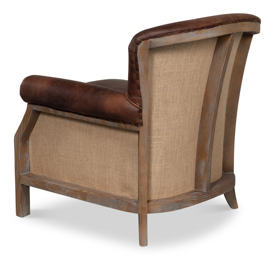 Benjamin Club Chair Brown Leather-Accent Chairs-Sarreid-LOOMLAN