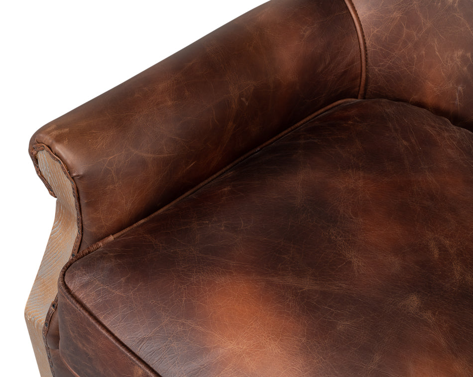 Benjamin Club Chair Brown Leather-Accent Chairs-Sarreid-LOOMLAN