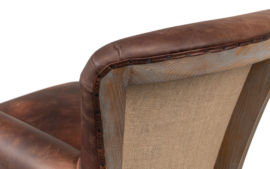 Benjamin Club Chair Brown Leather-Accent Chairs-Sarreid-LOOMLAN