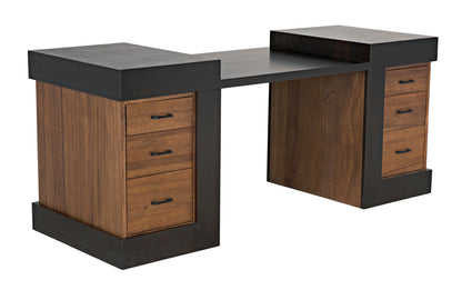 Bentley Desk, Dark Ebony Walnut Wood Unique Desk With Drawers-Home Office Desks-Noir-Sideboards and Things