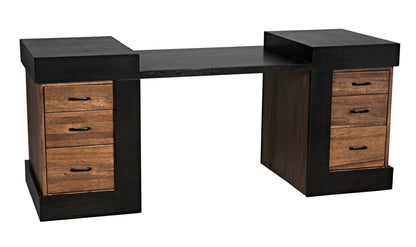 Bentley Desk, Dark Ebony Walnut Wood Unique Desk With Drawers-Home Office Desks-Noir-Sideboards and Things