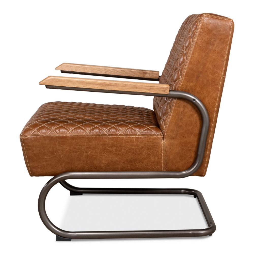 Beverly Hills Accent Chair Cuba Brown Leather-Accent Chairs-Sarreid-LOOMLAN