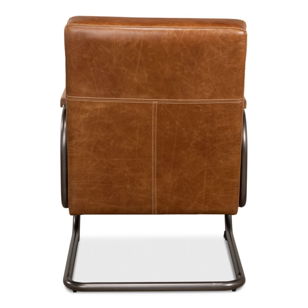 Beverly Hills Accent Chair Cuba Brown Leather-Accent Chairs-Sarreid-LOOMLAN