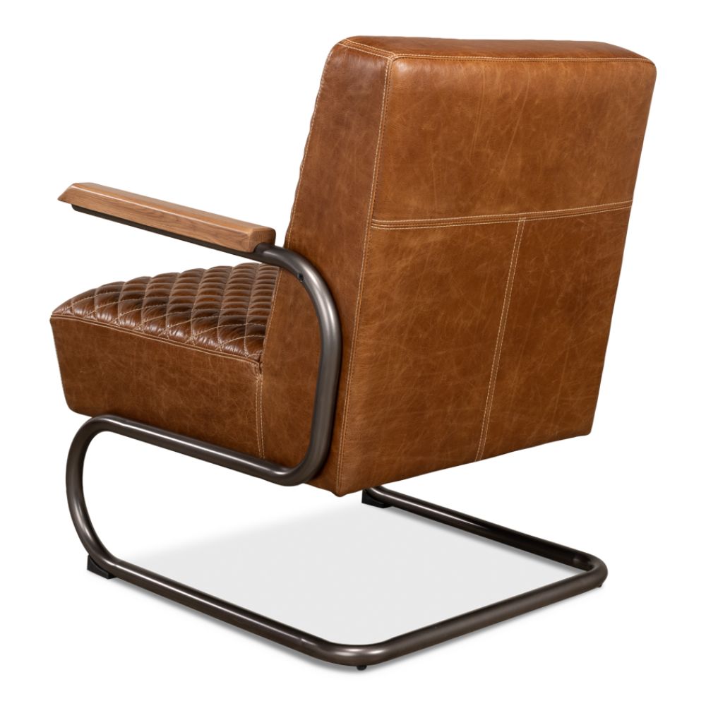 Beverly Hills Accent Chair Cuba Brown Leather-Accent Chairs-Sarreid-LOOMLAN