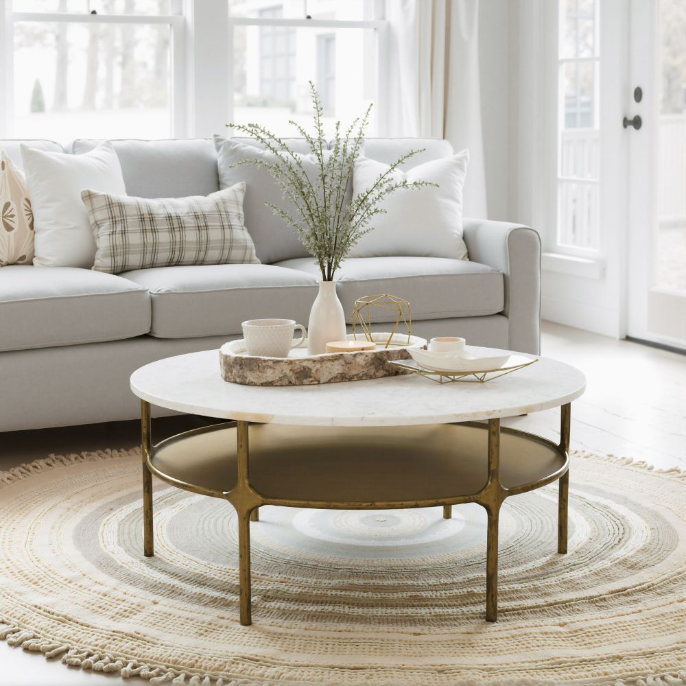 Zuo Modern Bild White Marble Top Round Coffee Table