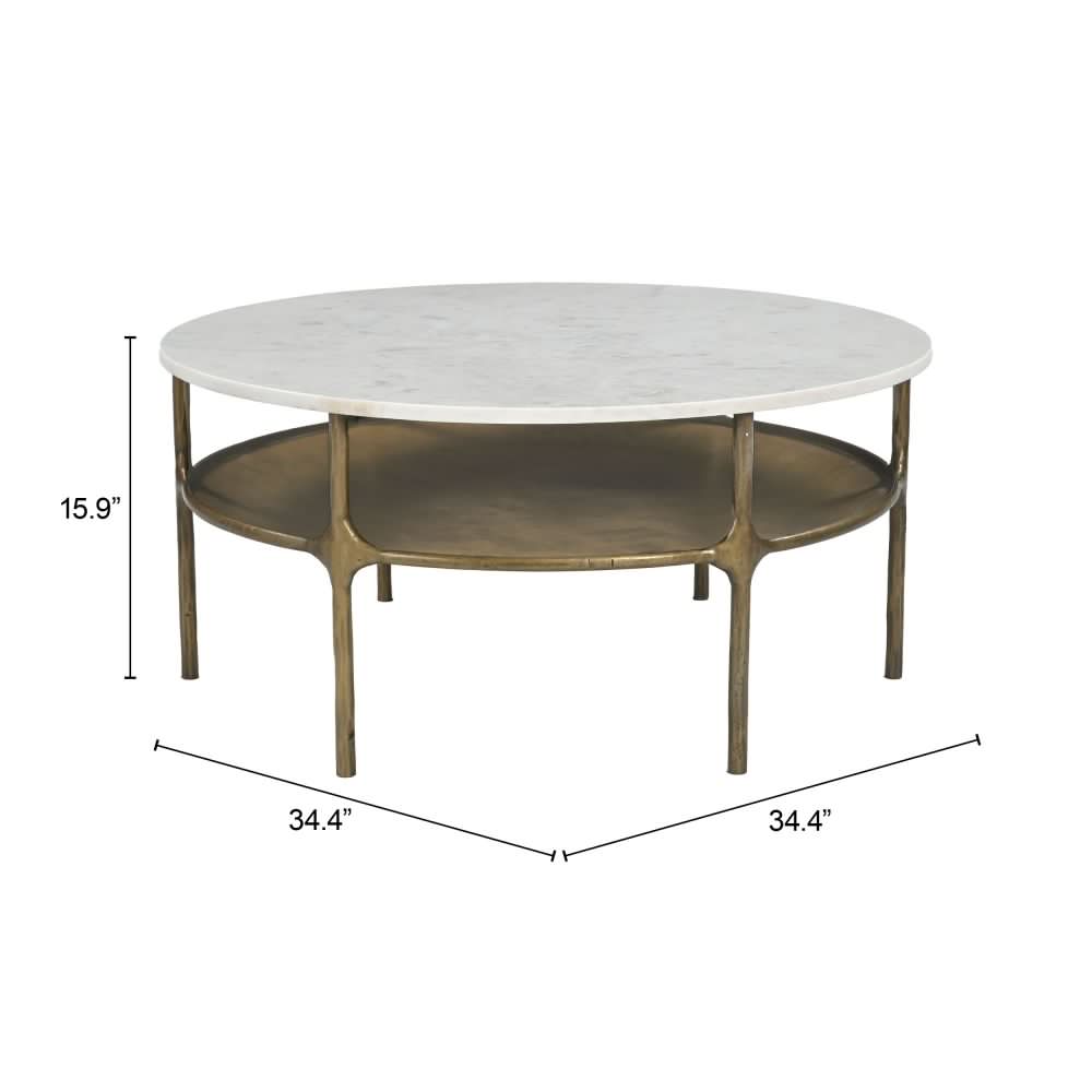 Zuo Modern Bild White Marble Top Round Coffee Table