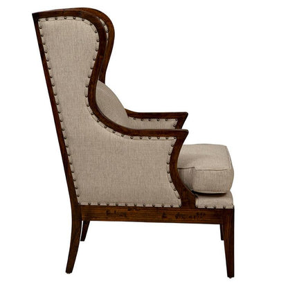 Billings Linen Upholstered Dark Brown Wing Chair