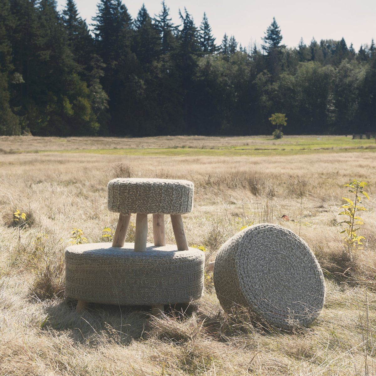 Mercana Bina 19"Dia Light Grey Wool Stool