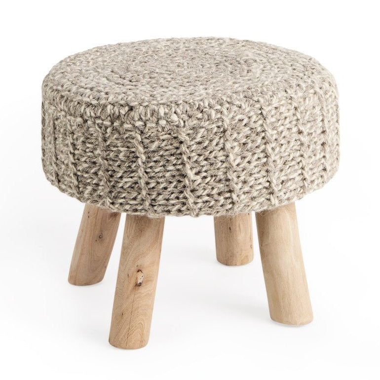 Mercana Bina 19"Dia Light Grey Wool Stool