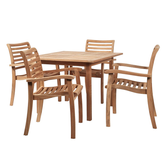 Birmingham 5-Piece Square Teak Outdoor Dining Set with Stacking Armchairs-Outdoor Dining Sets-HiTeak-Sideboards and Things