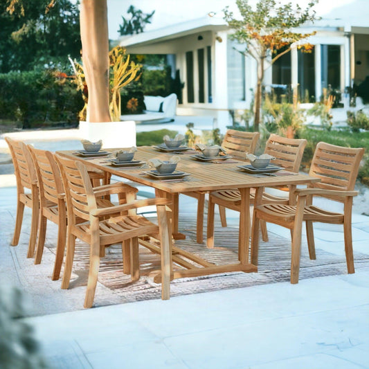 Birmingham 7-PC Outdoor Dining Set with Extendable Table and Stacking Armchairs-Outdoor Dining Sets-HiTeak-Sideboards and Things