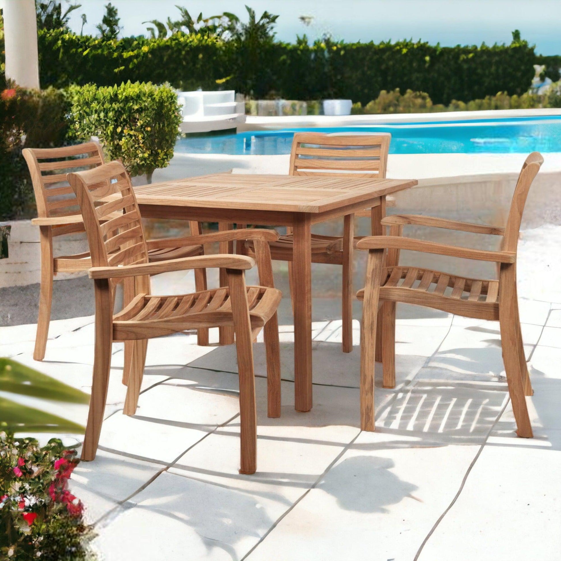 Birmingham Square Teak Outdoor Dining Table with Umbrella Hole-Outdoor Dining Tables-HiTeak-Sideboards and Things