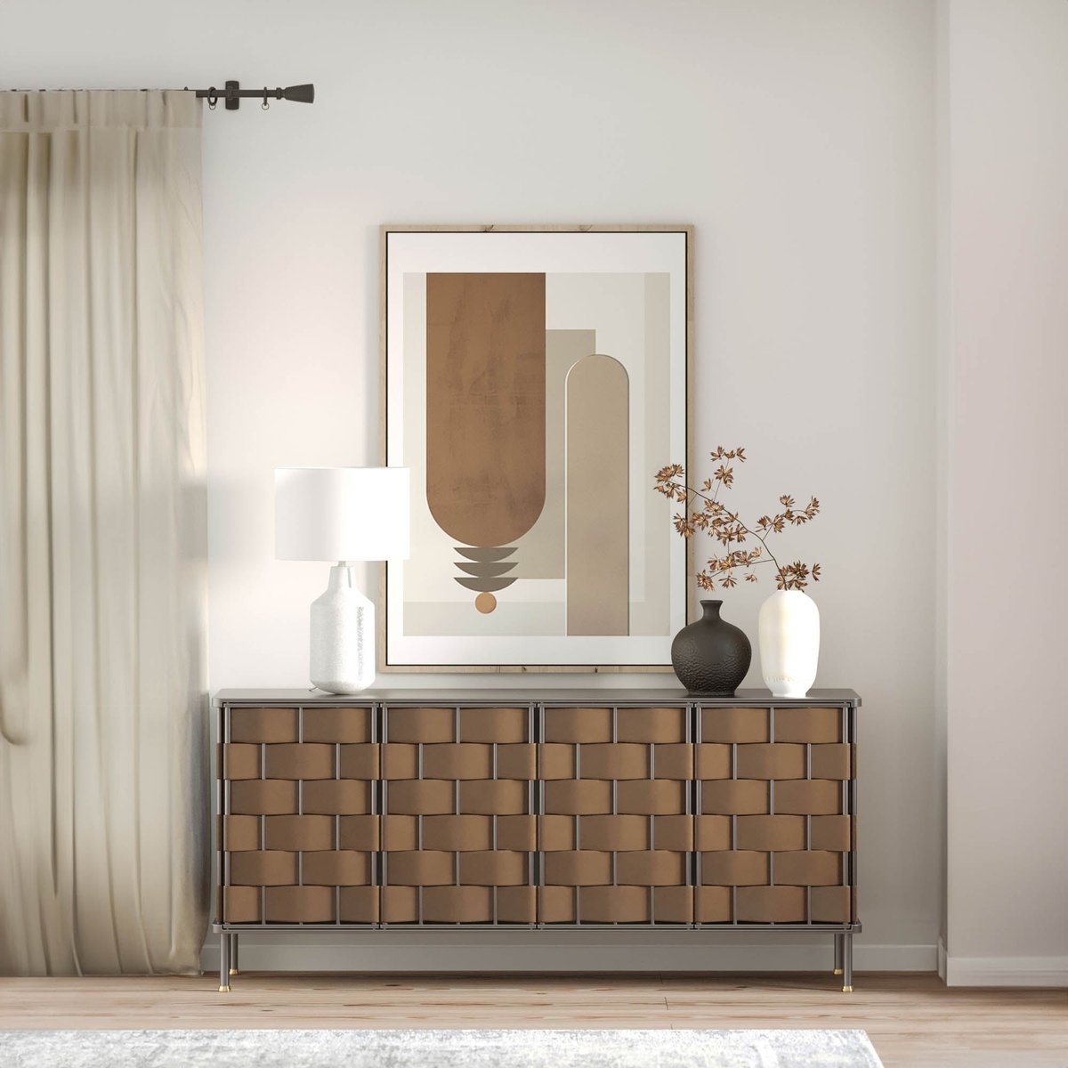 LH Home Bishop Four Doors Leather Warp Sideboard