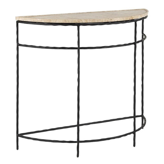 Black Boyles Travertine Demi-Lune Hiroshi Koshitaka Collection Console Tables Sideboards and Things By Currey & Co