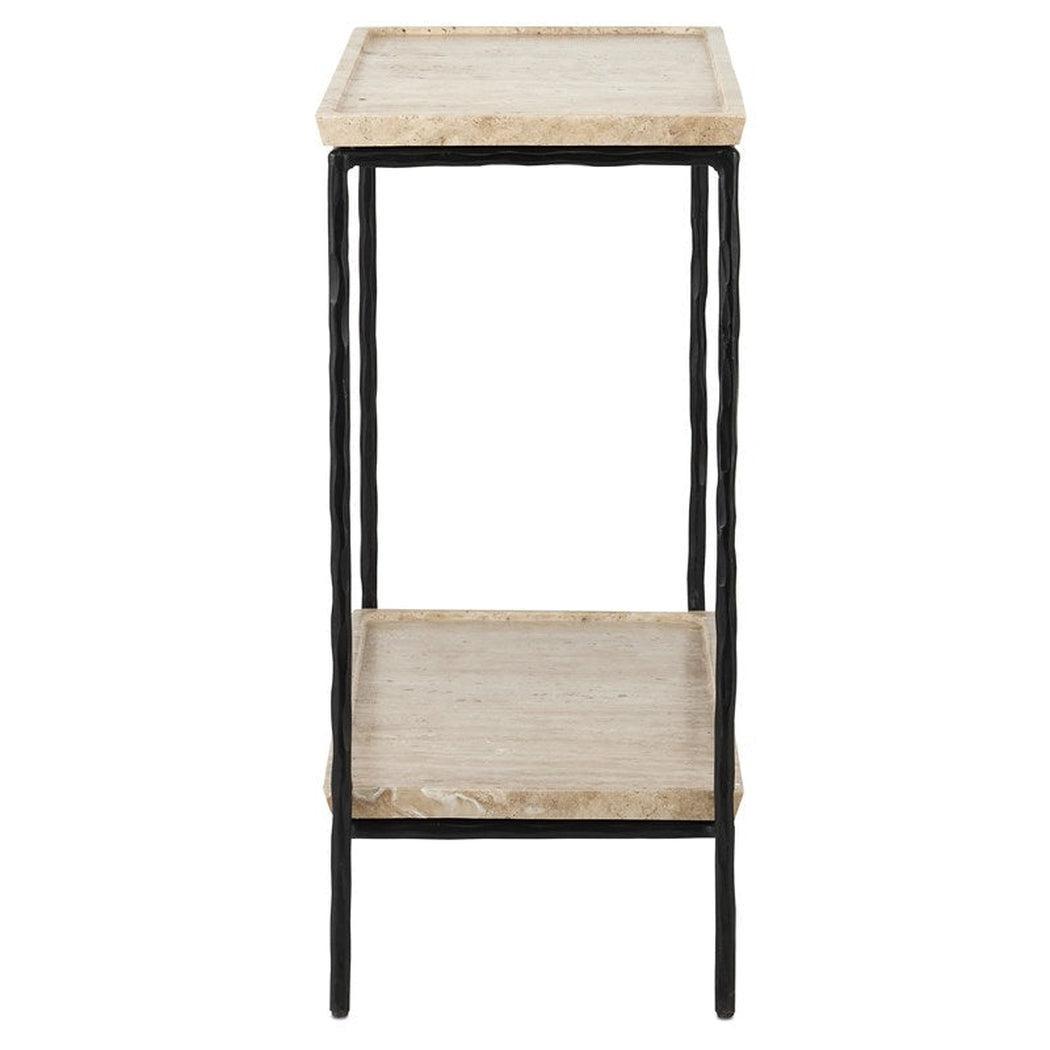 Black Boyles Travertine Side Table Marjorie Skouras Collection Side Tables Sideboards and Things By Currey & Co