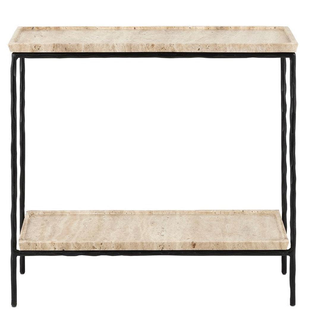 Black Boyles Travertine Side Table Marjorie Skouras Collection Side Tables Sideboards and Things By Currey & Co