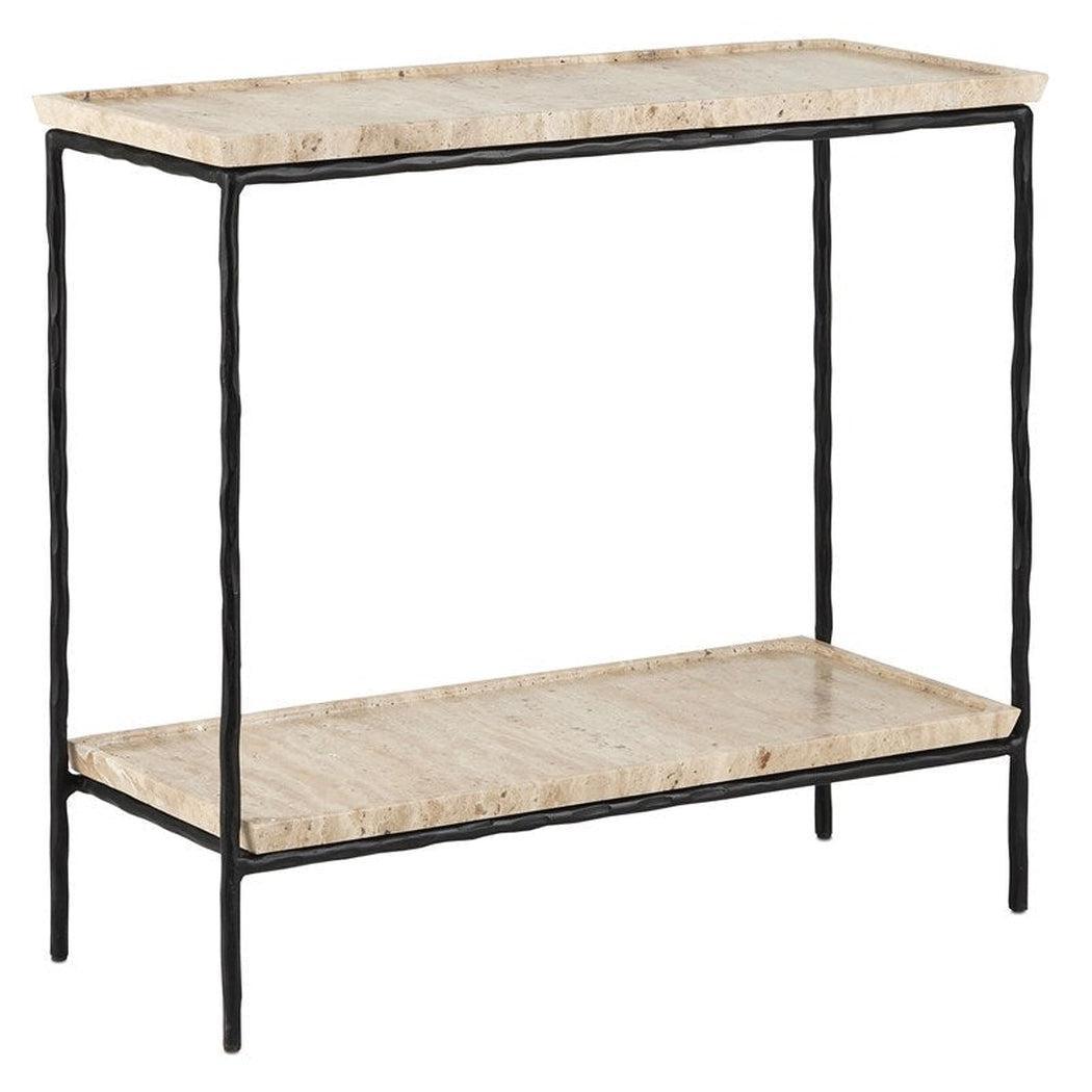 Black Boyles Travertine Side Table Marjorie Skouras Collection Side Tables Sideboards and Things By Currey & Co