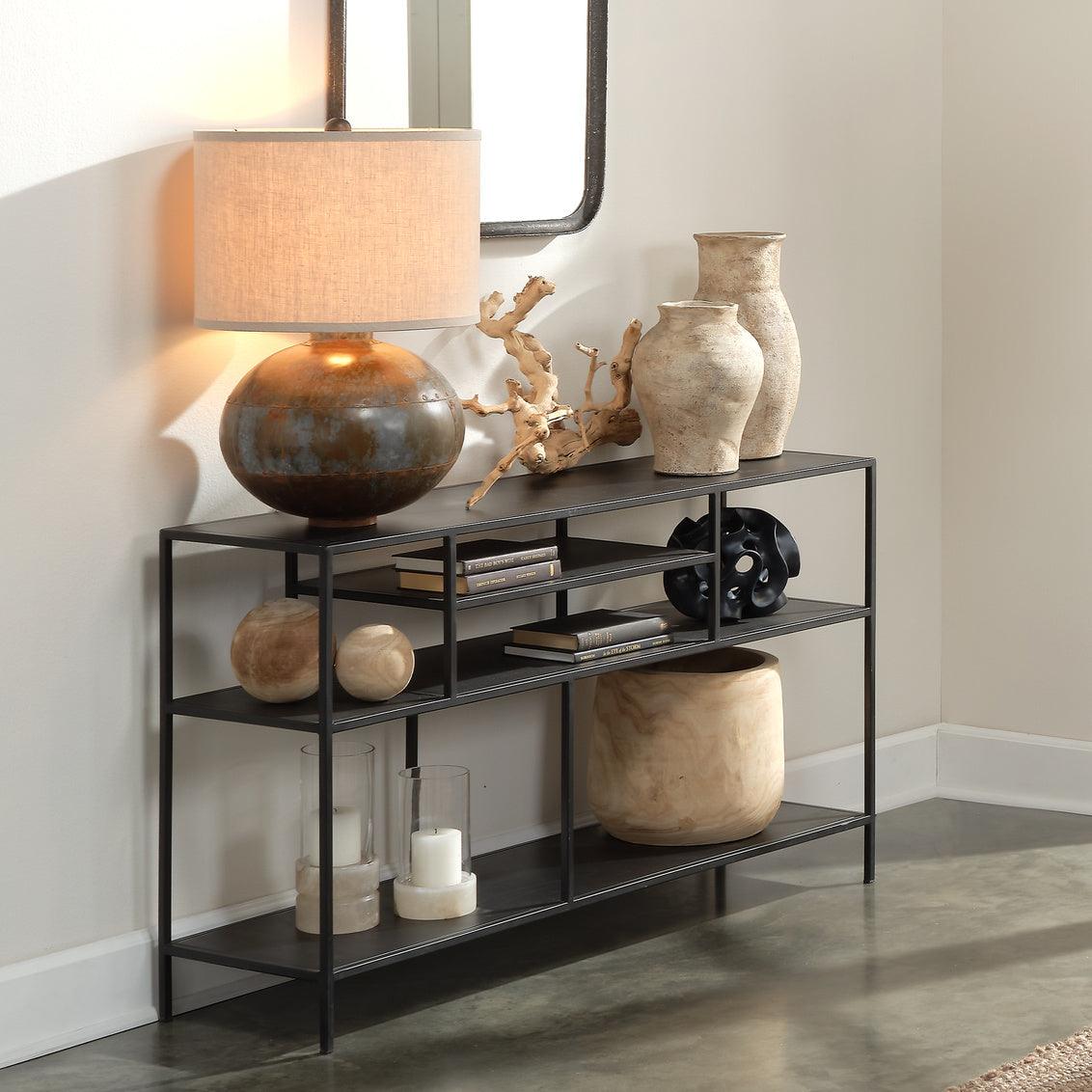 Black Iron Element Shelved Console Table Console Tables Sideboards and Things By Jamie Young