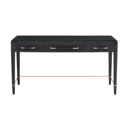 Black Lacquered Linen Champagne Metal Verona Black Large Desk Home Office Desks Sideboards and Things By Currey & Co