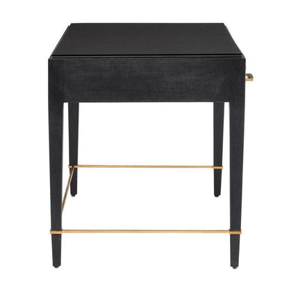 Black Lacquered Linen Champagne Metal Verona Black Large Desk Home Office Desks Sideboards and Things By Currey & Co