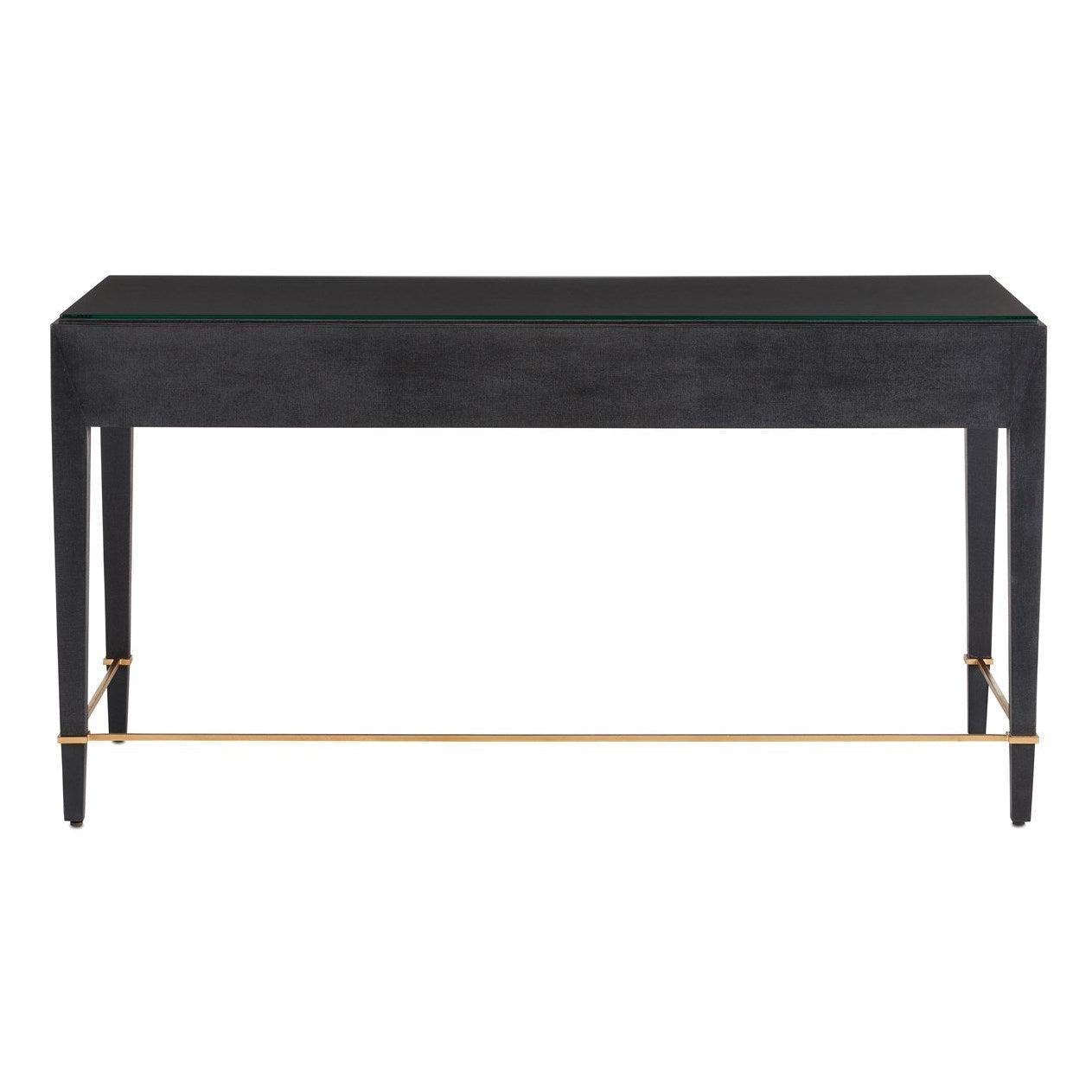 Black Lacquered Linen Champagne Metal Verona Black Large Desk Home Office Desks Sideboards and Things By Currey & Co