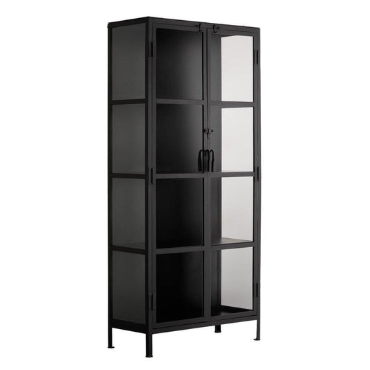 Jamie Young Black Metal Union Tall Black Curio Cabinet Glass Doors
