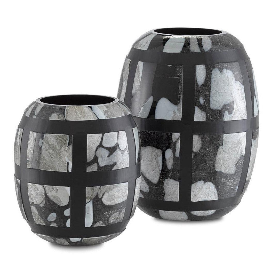 Black Multi Spotted Handcut Schiappa Glass Vases Set of 2 Vases & Jars Sideboards and Things By Currey & Co