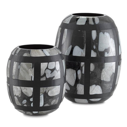 Black Multi Spotted Handcut Schiappa Glass Vases Set of 2 Vases & Jars Sideboards and Things By Currey & Co