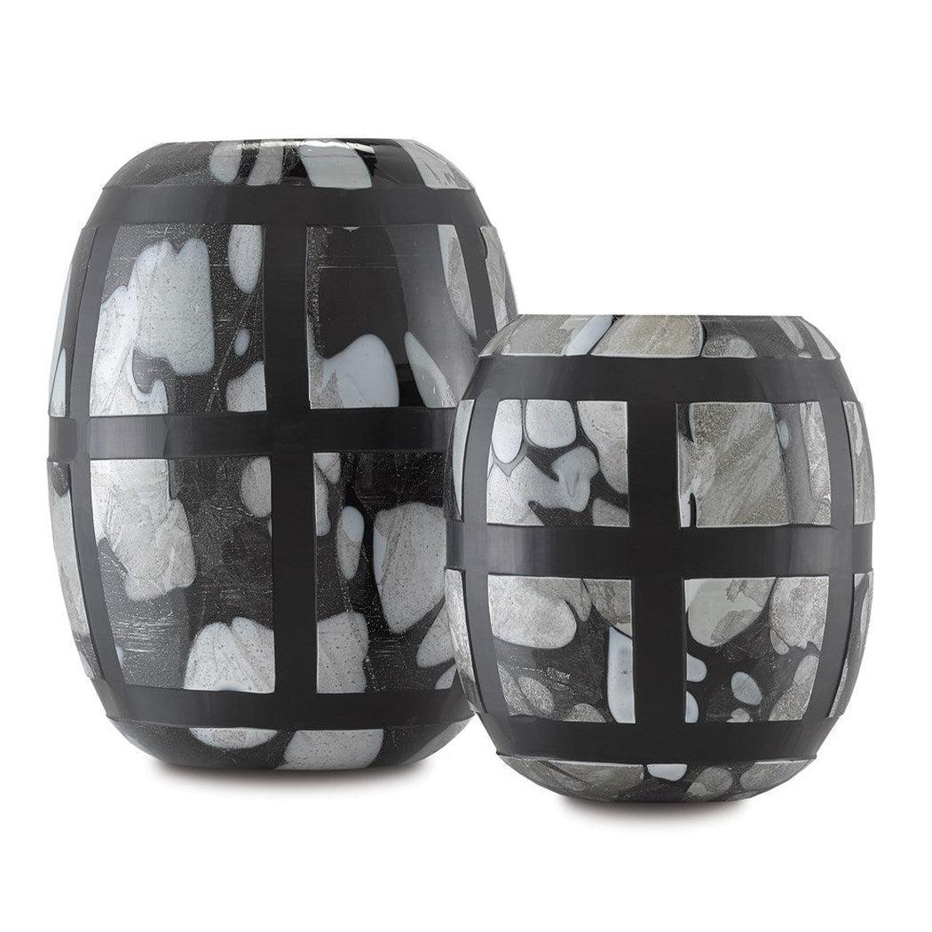 Black Multi Spotted Handcut Schiappa Glass Vases Set of 2 Vases & Jars Sideboards and Things By Currey & Co