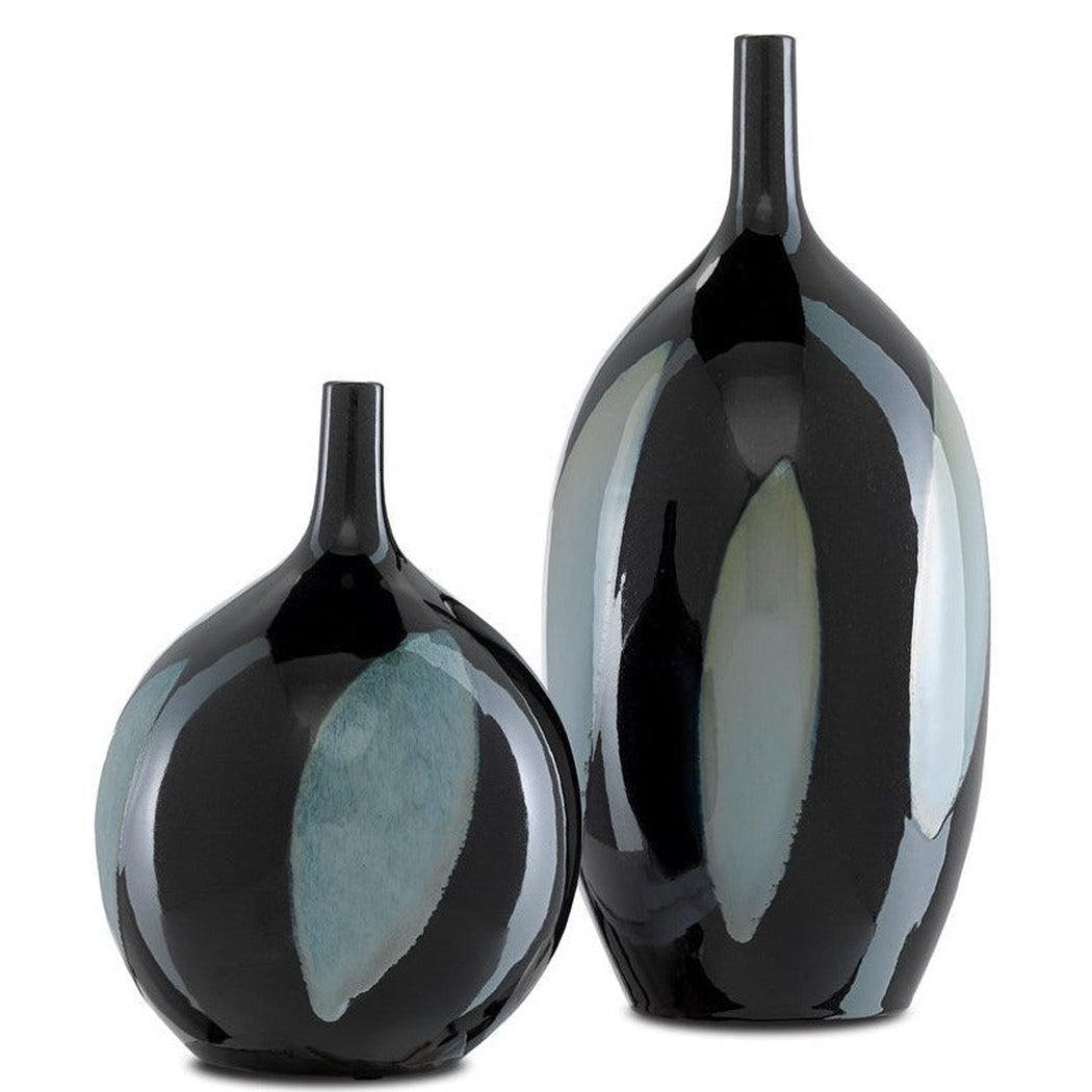 Black Steel Blue Let Us Twist The Glass Round Vase Vases & Jars Sideboards and Things By Currey & Co