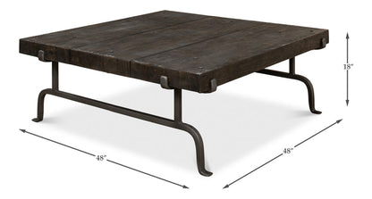 Blayne Coffee Table Square Wood Top Iron Base-Coffee Tables-Sarreid-LOOMLAN