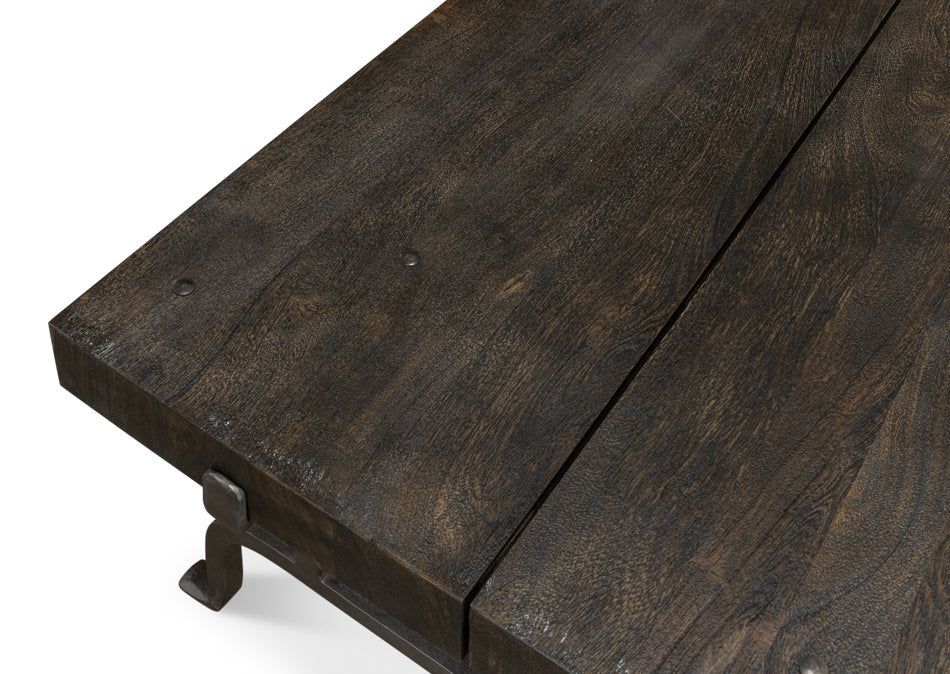 Blayne Coffee Table Square Wood Top Iron Base-Coffee Tables-Sarreid-LOOMLAN