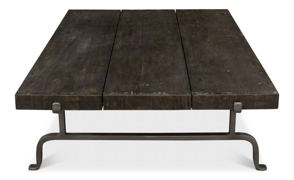 Blayne Coffee Table Square Wood Top Iron Base-Coffee Tables-Sarreid-LOOMLAN