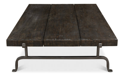 Blayne Coffee Table Square Wood Top Iron Base-Coffee Tables-Sarreid-LOOMLAN