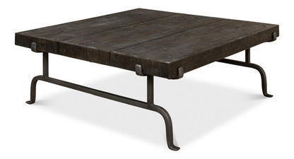 Blayne Coffee Table Square Wood Top Iron Base-Coffee Tables-Sarreid-LOOMLAN