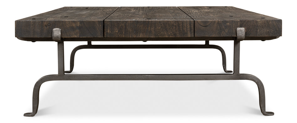 Blayne Coffee Table Square Wood Top Iron Base-Coffee Tables-Sarreid-LOOMLAN