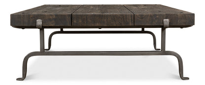 Blayne Coffee Table Square Wood Top Iron Base-Coffee Tables-Sarreid-LOOMLAN