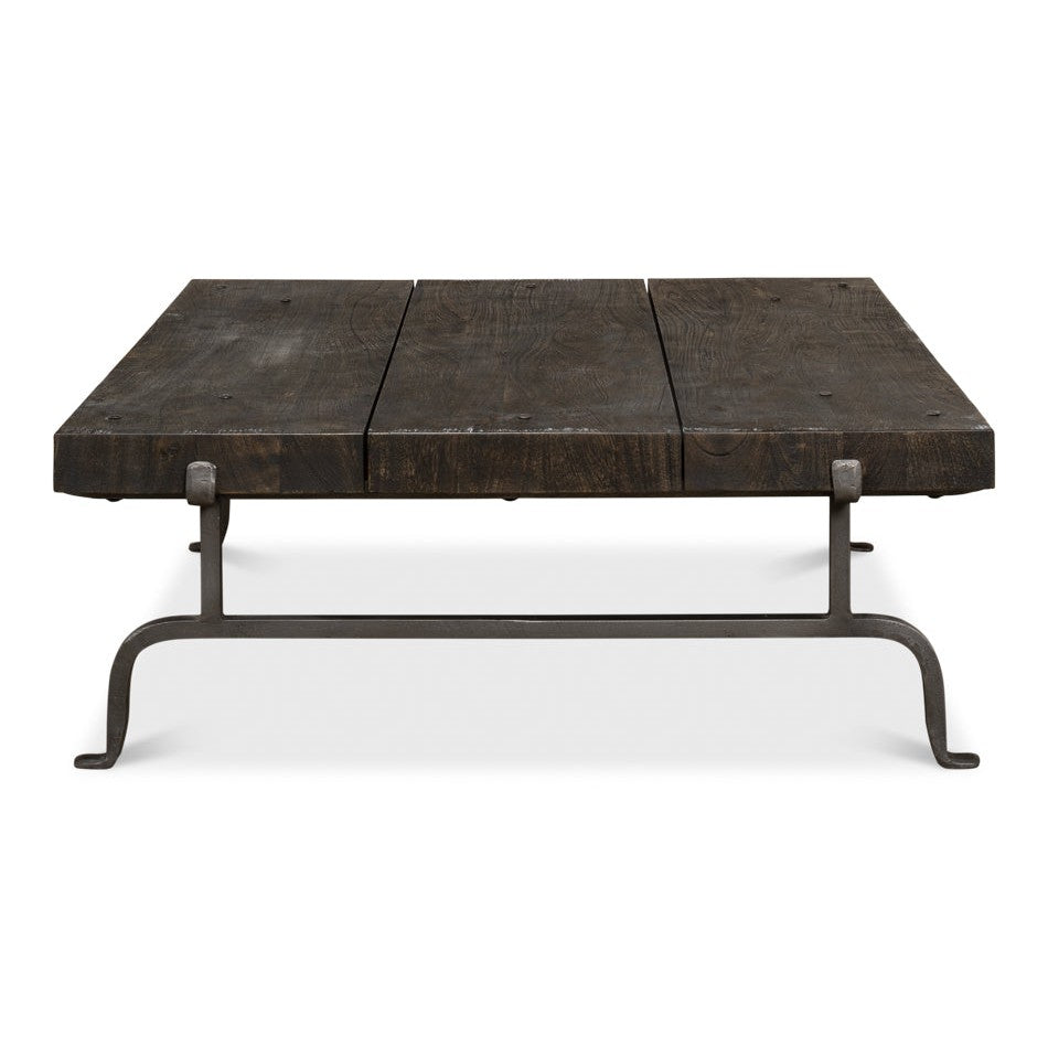 Blayne Coffee Table Square Wood Top Iron Base-Coffee Tables-Sarreid-LOOMLAN