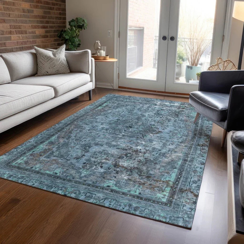 LOOMLAN Rugs Blazura Blue Washable Indoor-Outdoor Rug