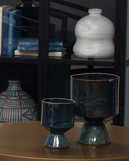 Blue Ceramic Berkeley Pots (set of 3) Statues & Sculptures Sideboards and Things By Jamie Young