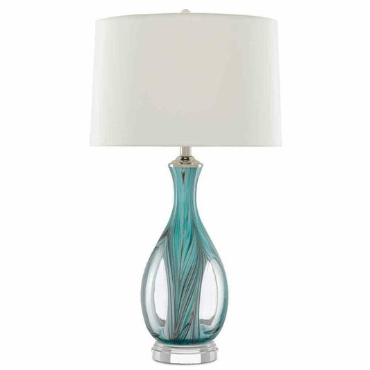 Blue Clear Polished Nickel Eudoxia Table Lamp Table Lamps Sideboards and Things By Currey & Co