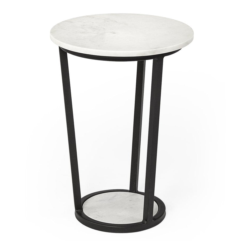 Mercana Bombola White Marble Top Round Accent Table