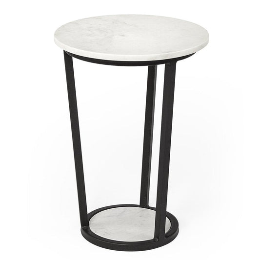 Mercana Bombola White Marble Top Round Accent Table