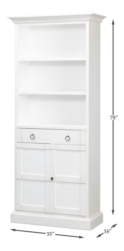 Bookcase With Doors and Drawer Cortina White-Bookcases-Sarreid-LOOMLAN