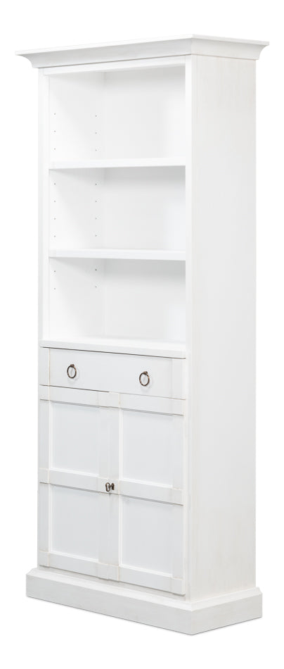 Bookcase With Doors and Drawer Cortina White-Bookcases-Sarreid-LOOMLAN