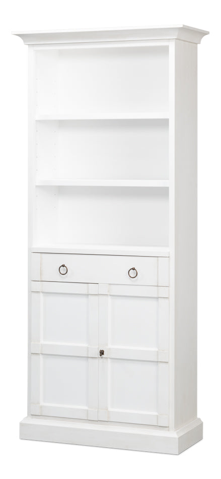 Bookcase With Doors and Drawer Cortina White-Bookcases-Sarreid-LOOMLAN