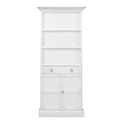 Bookcase With Doors and Drawer Cortina White-Bookcases-Sarreid-LOOMLAN