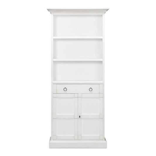 Bookcase With Doors and Drawer Cortina White-Bookcases-Sarreid-LOOMLAN