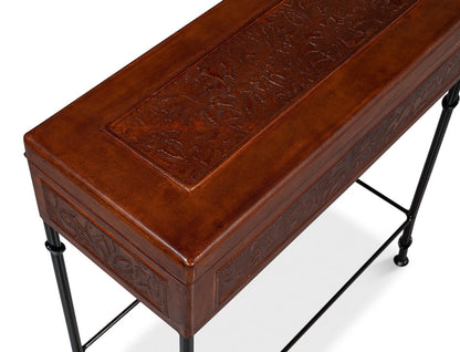 Botanical Side Table Leather Box On Stand-Side Tables-Sarreid-LOOMLAN